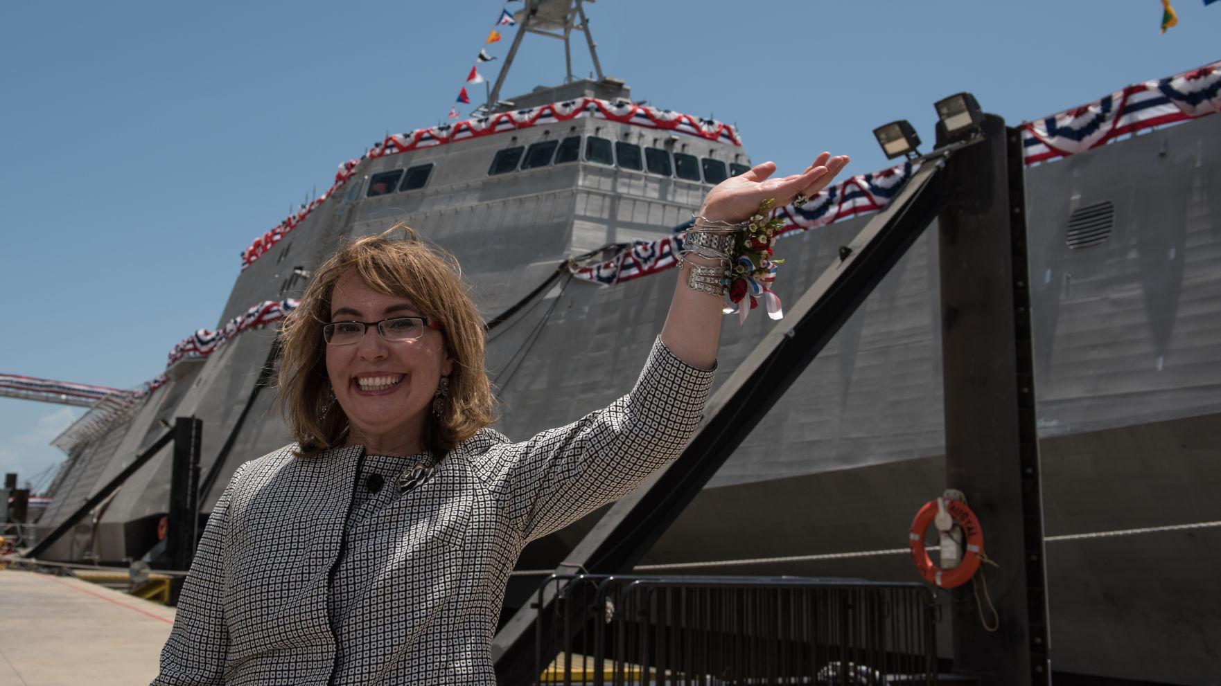 USS Gabrielle Giffords leaves ship manufacturing facility